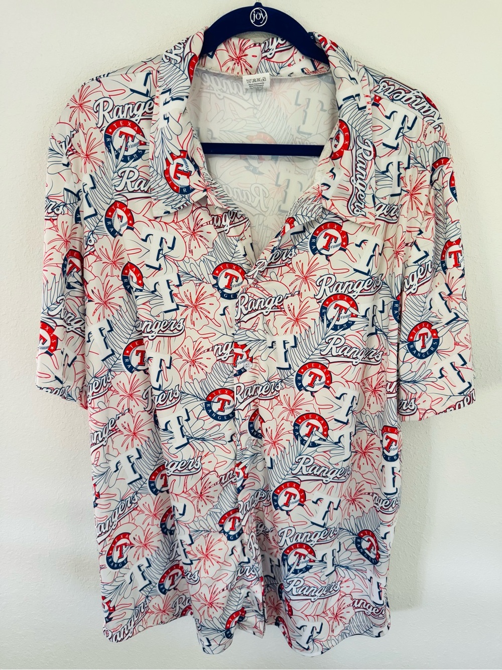 Texas Rangers Red & Navy Logo Short-Sleeve Button Shirt Size XL